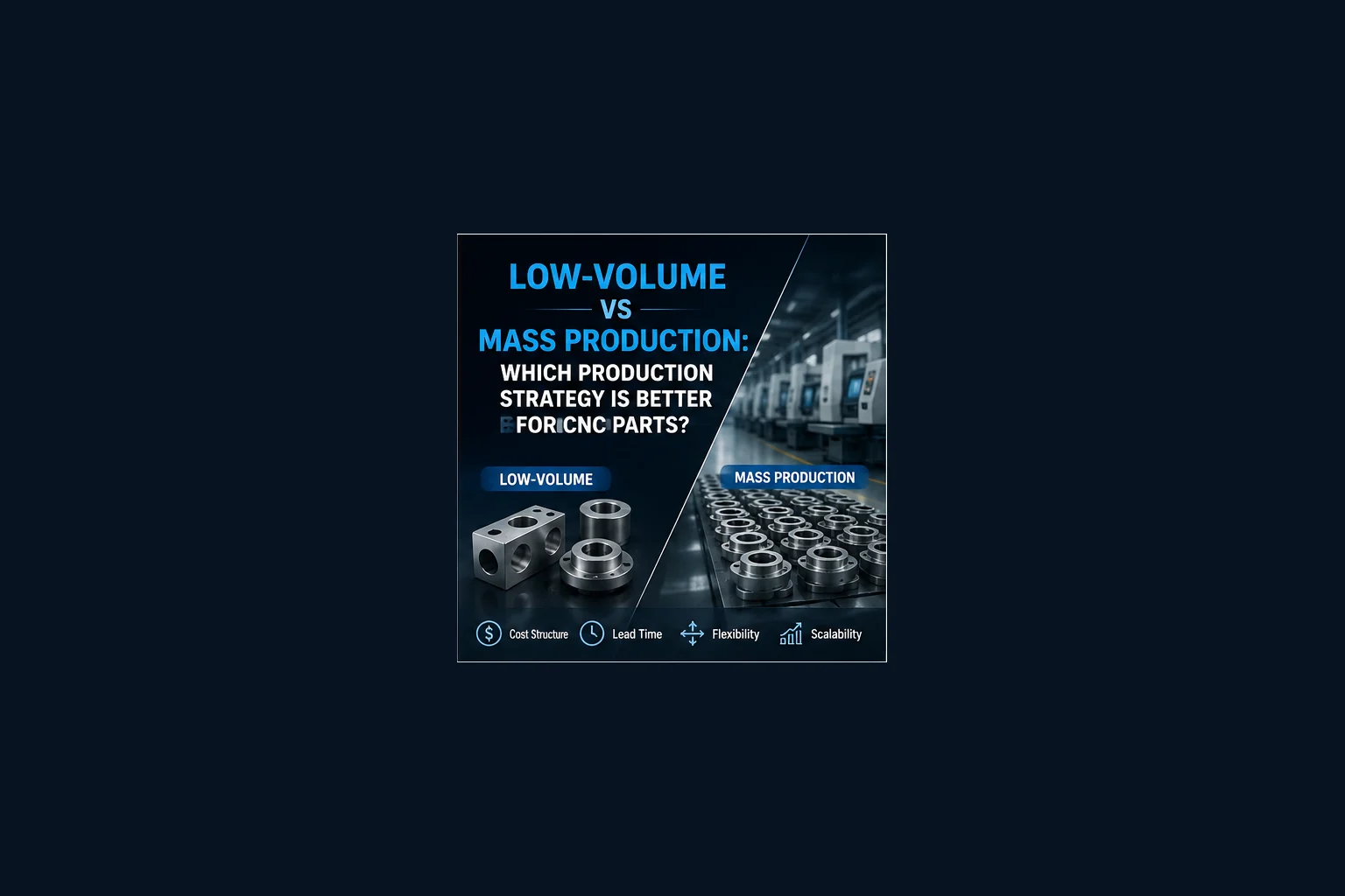 Low-volume CNC parts compared with an automated mass-production line