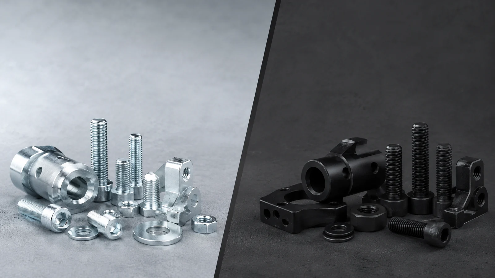 Zinc-plated silver hardware compared with black oxide steel hardware