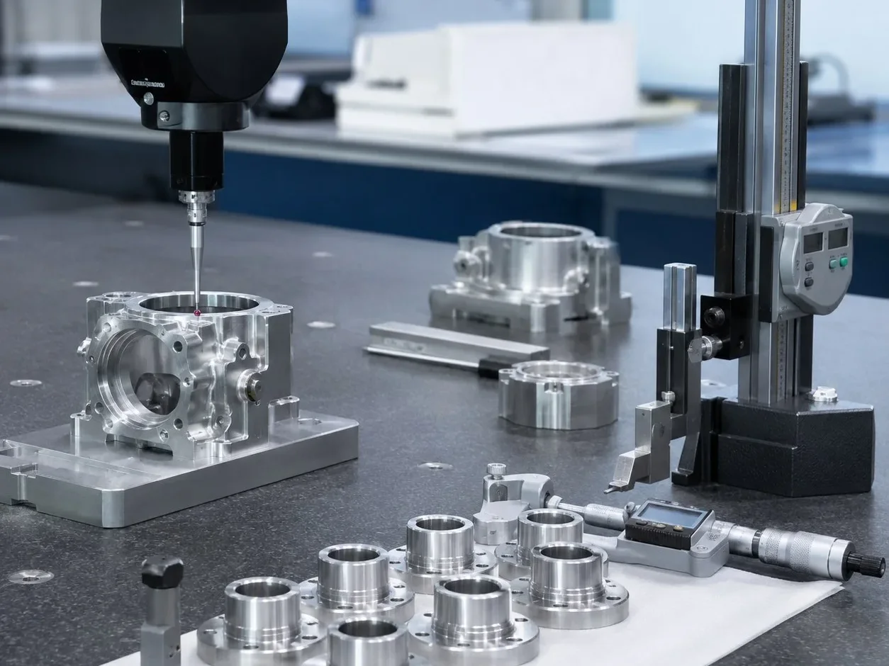 Quality engineer checking a precision machine part